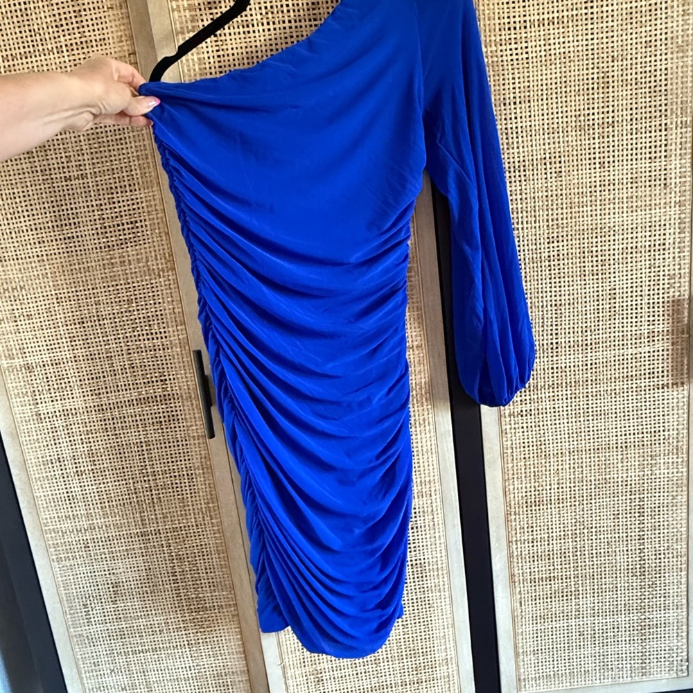 Cobalt Blue One-Shoulder Ruched Cocktail Dress